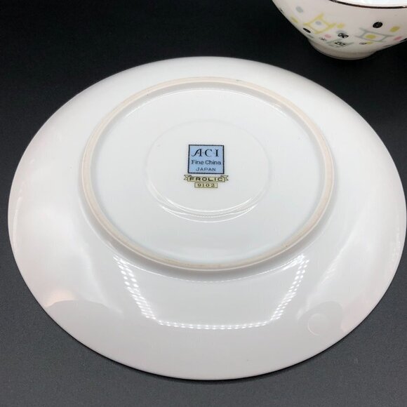 Vintage Tea Cup Saucer Set 50s Frolic pattern Mid Century Atomic Dinnerware - Picture 6 of 10
